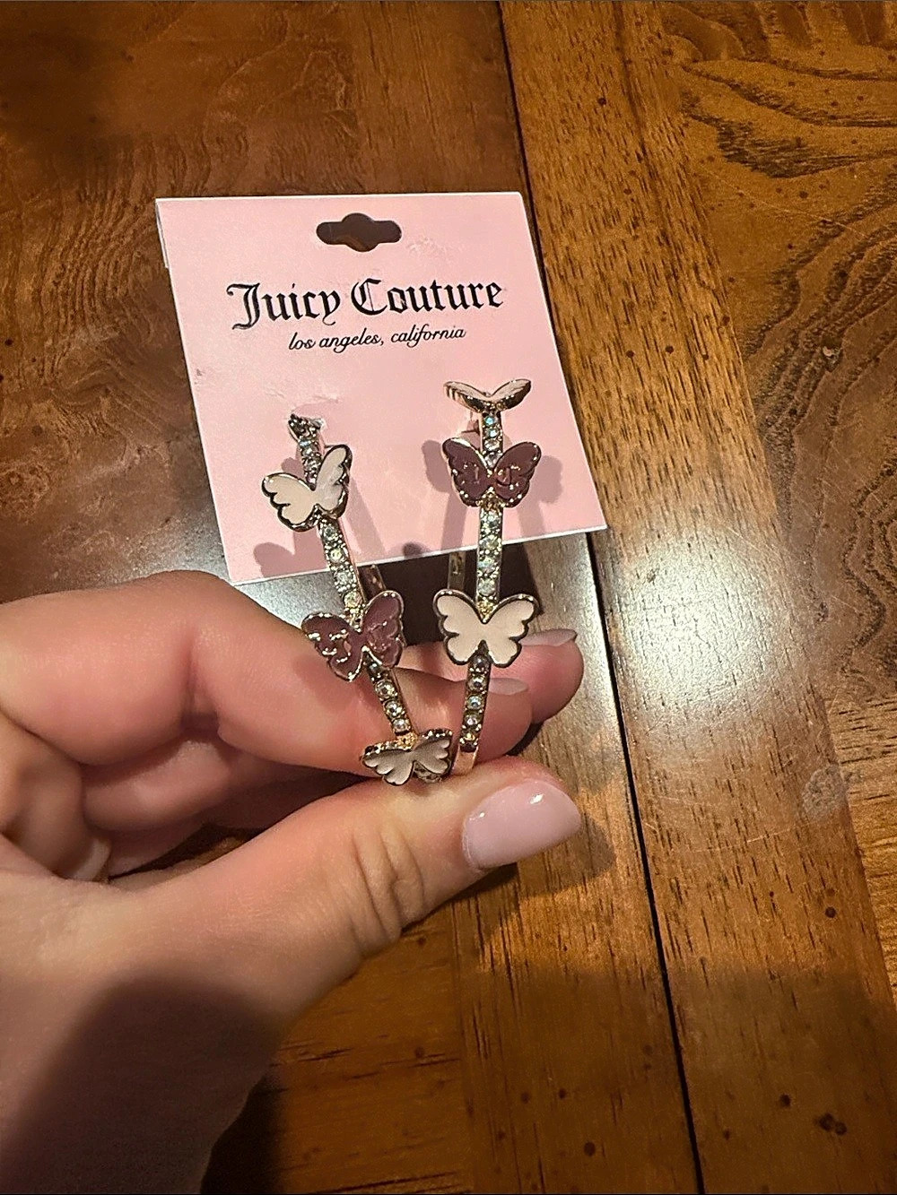 Juicy Couture Butterfly Drop Earrings Pink & Gold NWT